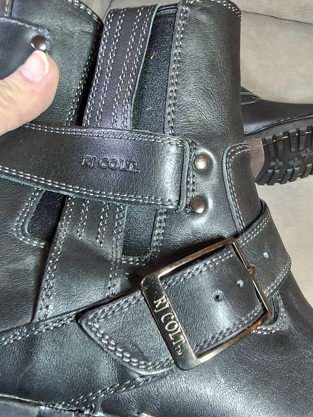 Men's Black Leather Buckle Ankle Boots